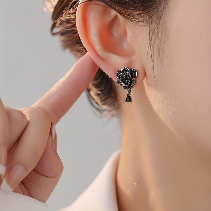 Rose Zirconia Dangle Earrings Delicate Female Gift